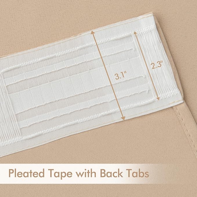MIULEE Beige Back Tab Blackout Curtains 52x72 Inches Long 2 Panels Set | Rod - Image 4