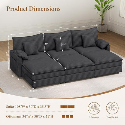 Vesgantti 108" Cloud Couch for Living Room, t6 Seats Deep Seat Sectional - Image 2
