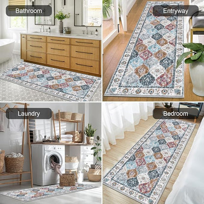HEBE Hallway Runner Rug 2'x6', Washable Non Slip Kitchen Rug Runner | Soft Boho - Image 6