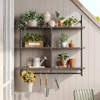 Bestier Kitchen Shelves Wall Mounted Floating Pipe Shelving 3 Tier 41.5" Coffee Bar Shelf with Holder, Wall Display Storage Rack Sundries for Kitchen Living Room, Charcoal Black