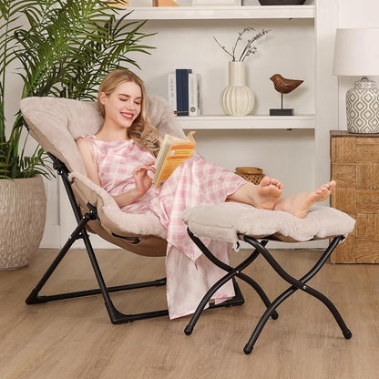 Comfy Saucer Chair for Adults, Soft Faux Fur Bedroom Chair - Image 2