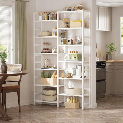 Homykic Double Wide Bamboo Bookshelf White, 6-Tier Large Open Bookcase - Image 6