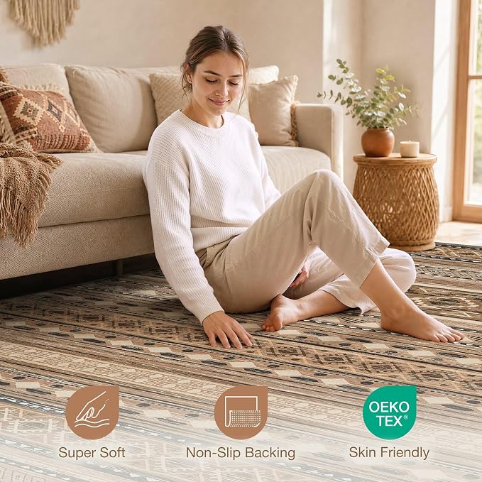 cotiled Boho 5x7 Area Rugs for Living Room: Soft Moroccan Washable Rug | Solve - Image 4