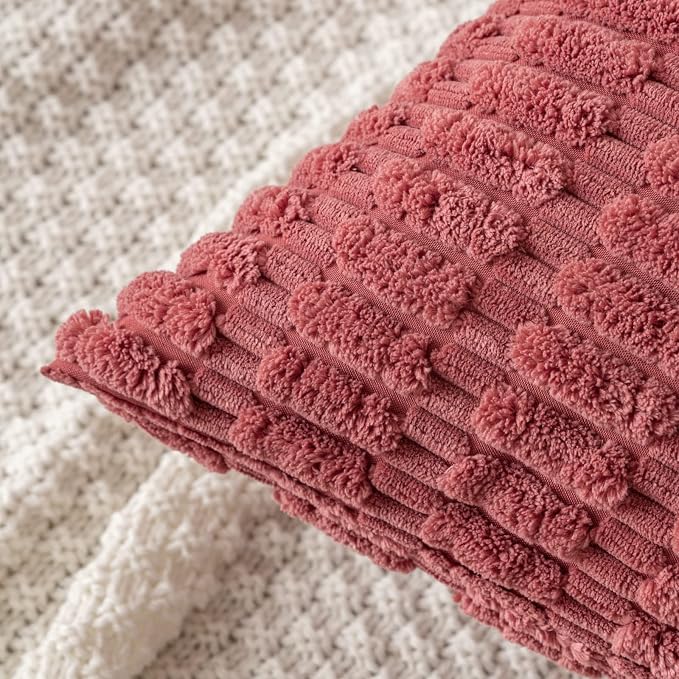 MIULEE Corduroy Decorative Throw Pillow Covers 16x16 Crimson Pack of 2 | Soft - Image 5