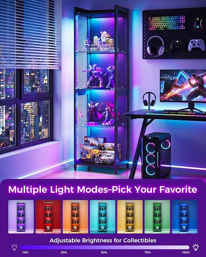 AODK Display Case with LED Lights, Display Cabinet with Open Glass Shelves - Image 5