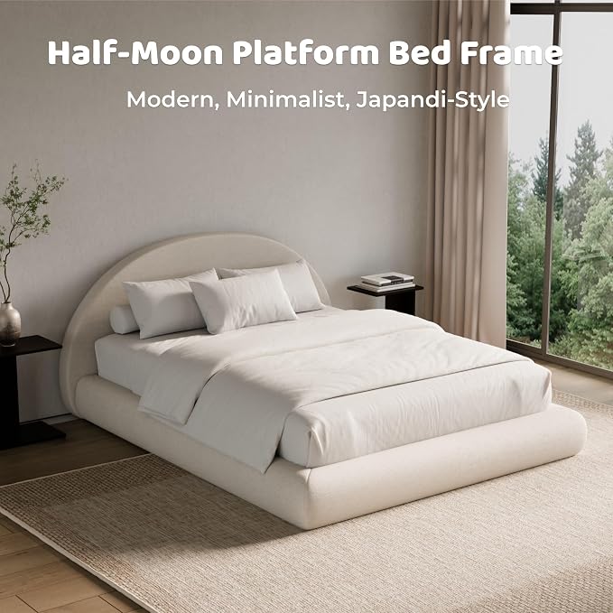RECCI AirFrame Half-Moon Upholstered Queen Platform Bed Frame, Velvet Curved - Image 6