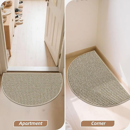 BEQHAUSE Dirt Trapper Door Mat 17" x 30" Half Circle Non Slip, Light Beige | - Image 9