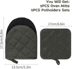 Oven Mitts and Pot Holders Set, Pack of 4, Heat Resistant Silicone Kitchen Mini Oven Mittens for 500 Degrees, Mini Oven Gloves and Hot Pads for Baking Grilling Barbecue Microwave Machine Washable