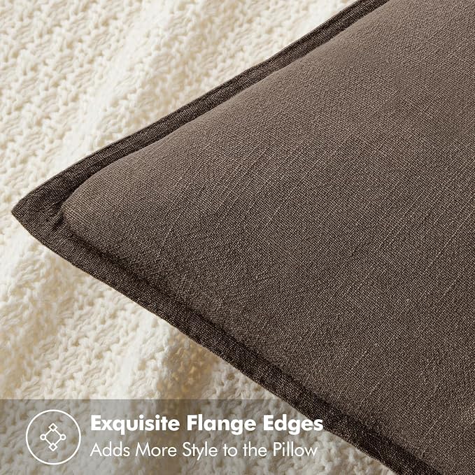 MIULEE Decorative Linen Pillow Covers 20x20 Inch Coffee | Boho Farmhouse​ ​Fall - Image 2