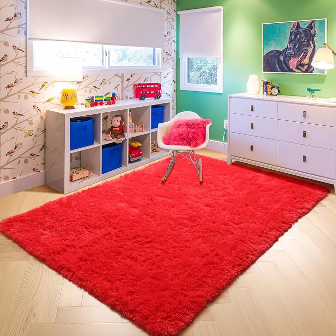 Amdrebio Red Christmas Fluffy Area Rug 4x6 - Image 7