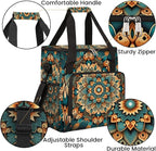 Ethnic Mandala Floral Flowers Coffee Maker Carrying Bag, Coffee Machine Travel Storage Bag Compatible with K-Mini or K-Mini Plus, Portable Single Serve Coffee Brewer Case with Pockets for K-Cup Pods