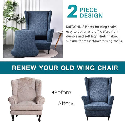 KRFOONN Wingback Chair Covers Slipcovers 2 Piece Stretch Wing Chair Covers - Image 4