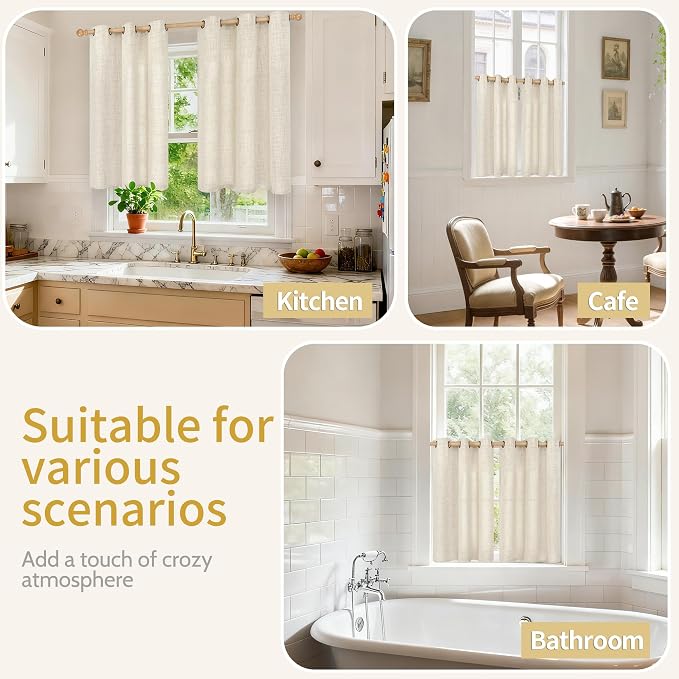 YoungsTex Linen Kitchen Window Curtains 48 Inch Length - Image 2