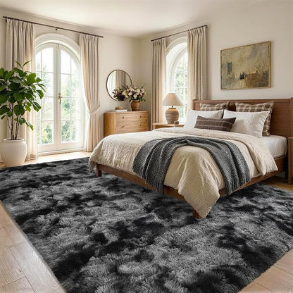 5x7 Tie-Dyed Dark Grey Fluffy Area Rug Non-Slip - Image 3