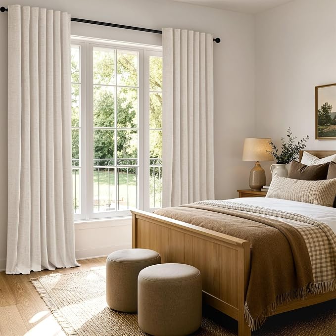 MIULEE 100% Blackout Linen Curtains 42 x 90 Inch Cream Beige 2 Panels | Thermal - Image 8