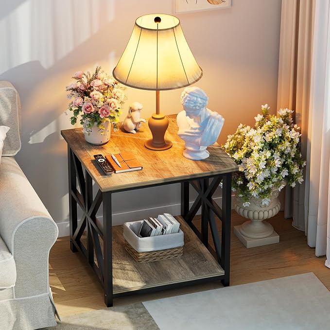 GreenForest End Table with 2-Tier Storage Shelf, 19.7 inch Side Table - Image 8