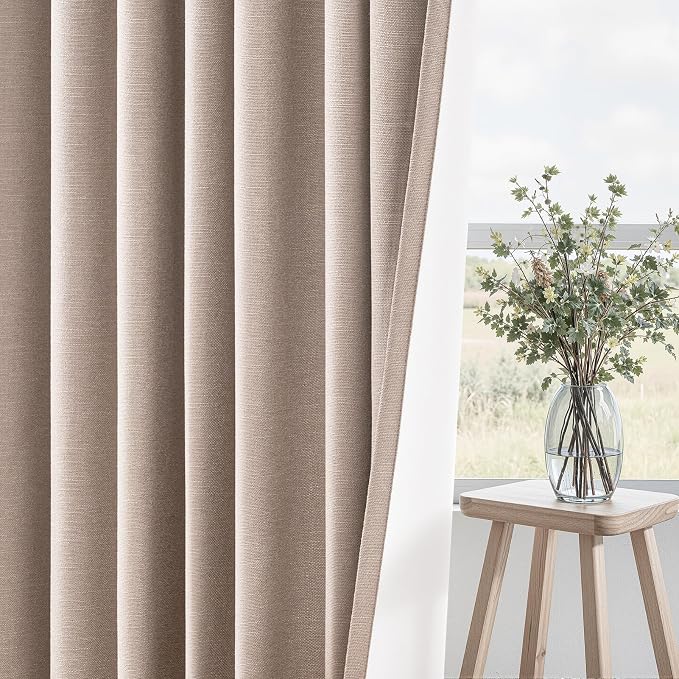90 inch long linen Blackout curtains 2 Panels 100% Black out Linen texture - Image 6