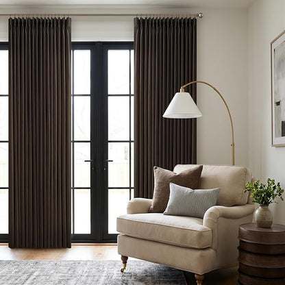 Thick Linen Pinch Pleated Light Filtering Privacy Dark Brown Curtains 50x80 | - Image 7