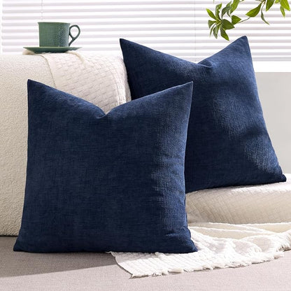 MIULEE Navy Chenille Couch Throw Pillow Covers, 20x20 | Set of 2, Soft Coastal - Image 8