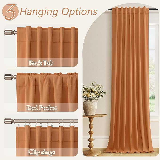 Orange 100% Blackout Linen Curtains 84 Inch Length 2 Panels Set - Image 7