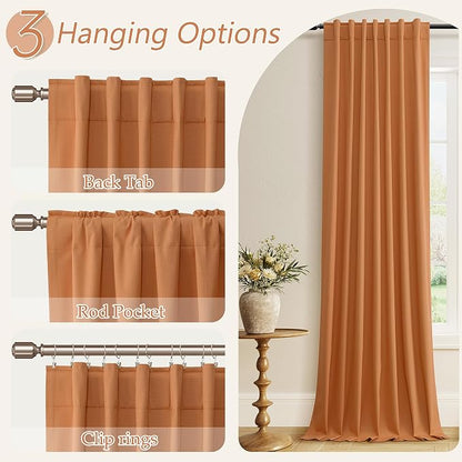 Orange 100% Blackout Linen Curtains 84 Inch Length 2 Panels Set - Image 7