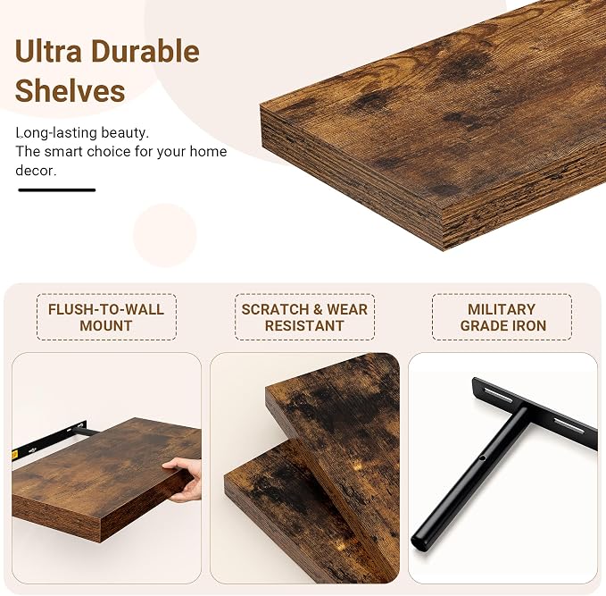 36 Inch Floating Shelves, 12 Inch Deep Floating Shelves - Image 4