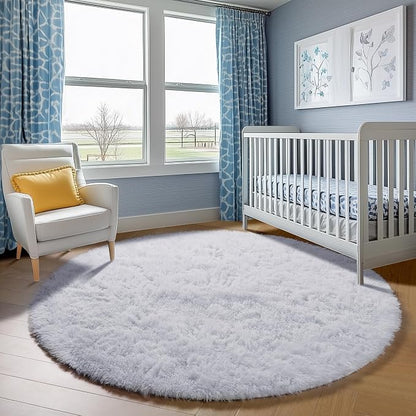 White Round Area Rugs 5ft, Soft Bedroom Circle Rug Floor Mat - Image 9