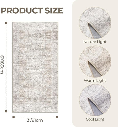 3x6 Runner Rug Non Slip, Washable Hallway Runner Rug, Taupe | Neutral Rugs - Image 2