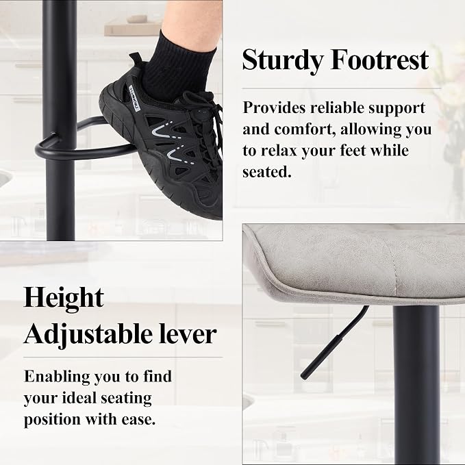 FIRAVOE Swivel Bar Stools Set of 2, Modern Adjustable Bar Stools - Image 5