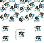 Gyufise 48Pcs Edible 2025 Graduation Cap Cupcake Toppers Wafer Paper Class of 2025 Grad Cap Cupcake Picks for 2025 Graduation Theme Party Cake Decorations Supplies Blue
