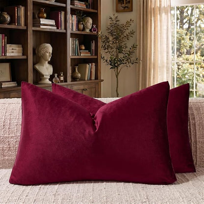 GIGIZAZA Burgundy Velvet Pillow Covers 12x20 Decorative Pillows Pack of 2 | Red by GIGIZAZAFocusingonhomedecoration