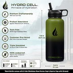 HYDRO CELL Stainless Steel Insulated Water Bottle with Straw - For Cold & Hot Drinks - Metal Vacuum Flask with Screw Cap and Modern Leakproof Sport Thermos for Adults (Army/Black 32oz)