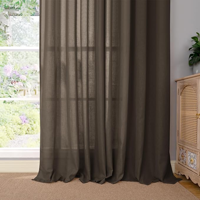 YoungsTex Brown Linen Semi Sheer Curtains 90 Inches Length - Image 8