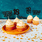 Gyufise 24Pcs 18th Birthday Cupcake Toppers Glitter Eighteen Vintage 2007 Adultish 18 Cupcake Picks Hello 18 Years Birthday Cake Decorations for Happy 18th Birthday Anniversary Party Supplies Black