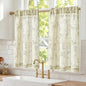 Green on Beige Linen Kitchen Curtains Rod Pocket 26W X 36L 2 Panels | Elisa by Lazzzy