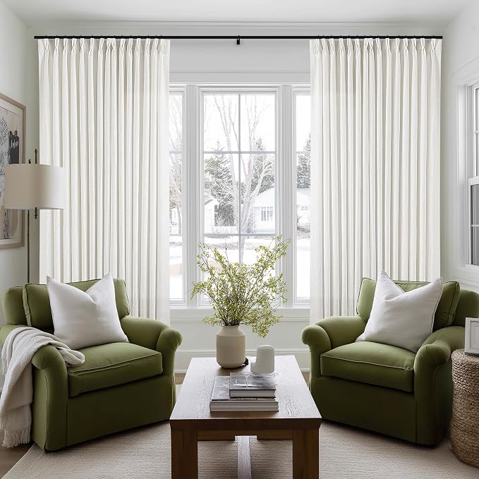 Beige White Pinch Pleated Extra Wide Curtain Panels 96 Inches Long 100 Wide | by Twodrapes