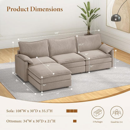 Vesgantti 108" Modular Sectional Sofa, Comfy Cloud Couch - Image 2
