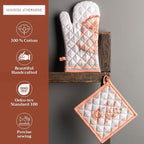 Maison d' Hermine 100% Cotton Oven Mitt & Pot Holder Set (7.5"x13" & 8"x8") Heat Resistant BBQ Cooking Gloves with Loop, Baking, Grilling, Kitchen, Handling Hot Pans (Giving Thanks)