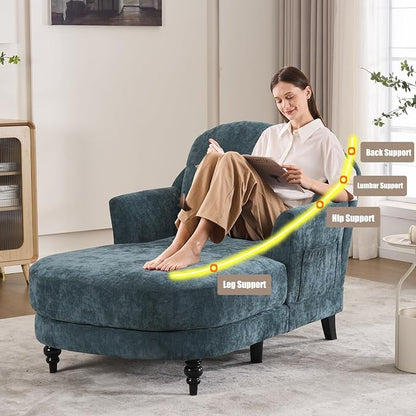 Chaise Lounge Chair Indoor, 59.8" Oversized Couch Reading Chairs, Chenille - Image 6