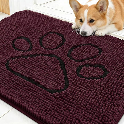 OLANLY Dog Door Mat for Muddy Paws 30x20, Paw Print Design Chenille Mud Mat | by OLANLY
