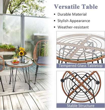 Tangkula 3 Pieces Patio Conversation Bistro Set, Outdoor Wicker Furniture - Image 6