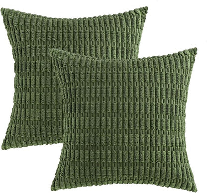 MIULEE Corduroy Decorative Throw Pillow Covers 18x18 Moss Green Pack of 2 | - Image 6