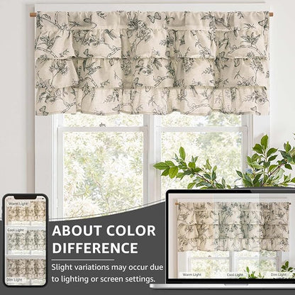 jinchan Ruffled Valance Curtain Linen Floral Kitchen Valance 18 Inch Shabby - Image 8