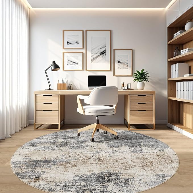 LOONGRUG Round Rug 7x7 Washable Large Neutral Modern Area Rugs Grey Brown | - Image 7