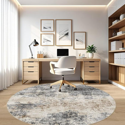 LOONGRUG Round Rug 7x7 Washable Large Neutral Modern Area Rugs Grey Brown | - Image 7