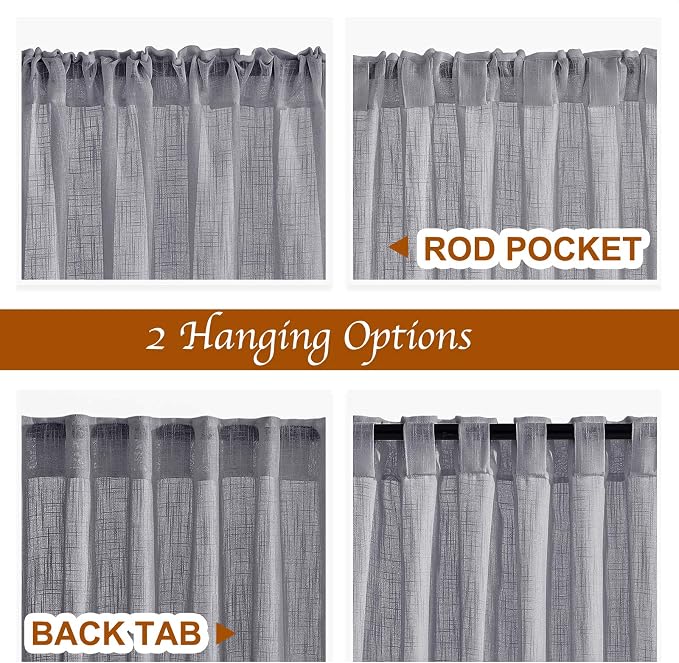 NICETOWN Sheer Curtains 84 inches Long Linen Look - Image 2
