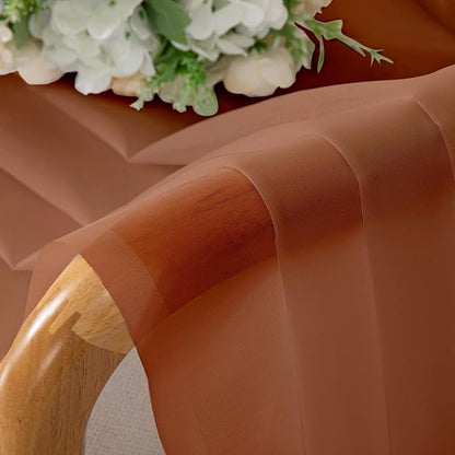 Chyhomenyc Burnt Orange Sheer Curtains 84 Inch Length 2 Panels | Light Filtering - Image 2