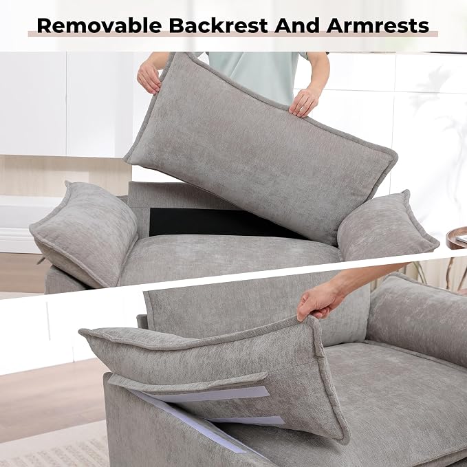 Modern Oversized Accent Chairs Set of 2, Chenille Cloud Sofa Chair - Image 5