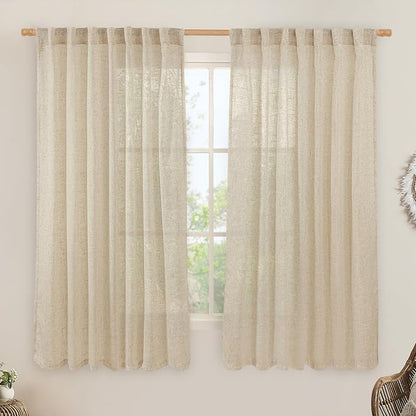 Linen Curtains 63 Inch for Bedroom Light Filtering Panels 60 x 63 Inch by LAMIT