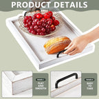 Lallisa 4 Pcs Large Wooden Serving Tray Decorative 15.8 x 11.8 x 1.2 Inch Ottomantray Rustic with Handles Coffee Table Decor Wood Tray Kitchen Platter for Party Tables Breakfast Wedding (White)